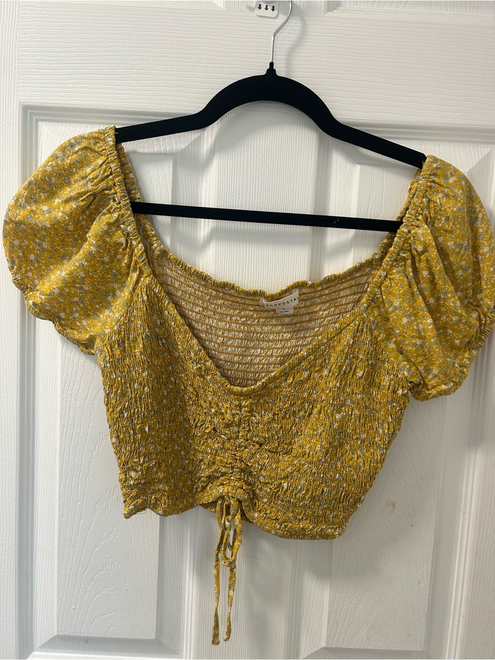 Aeropostale Yellow Floral Smocked Puff-Sleeve Crop Top